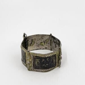 Antique Moorish North African Silver & Enamel Cuff Bracelet